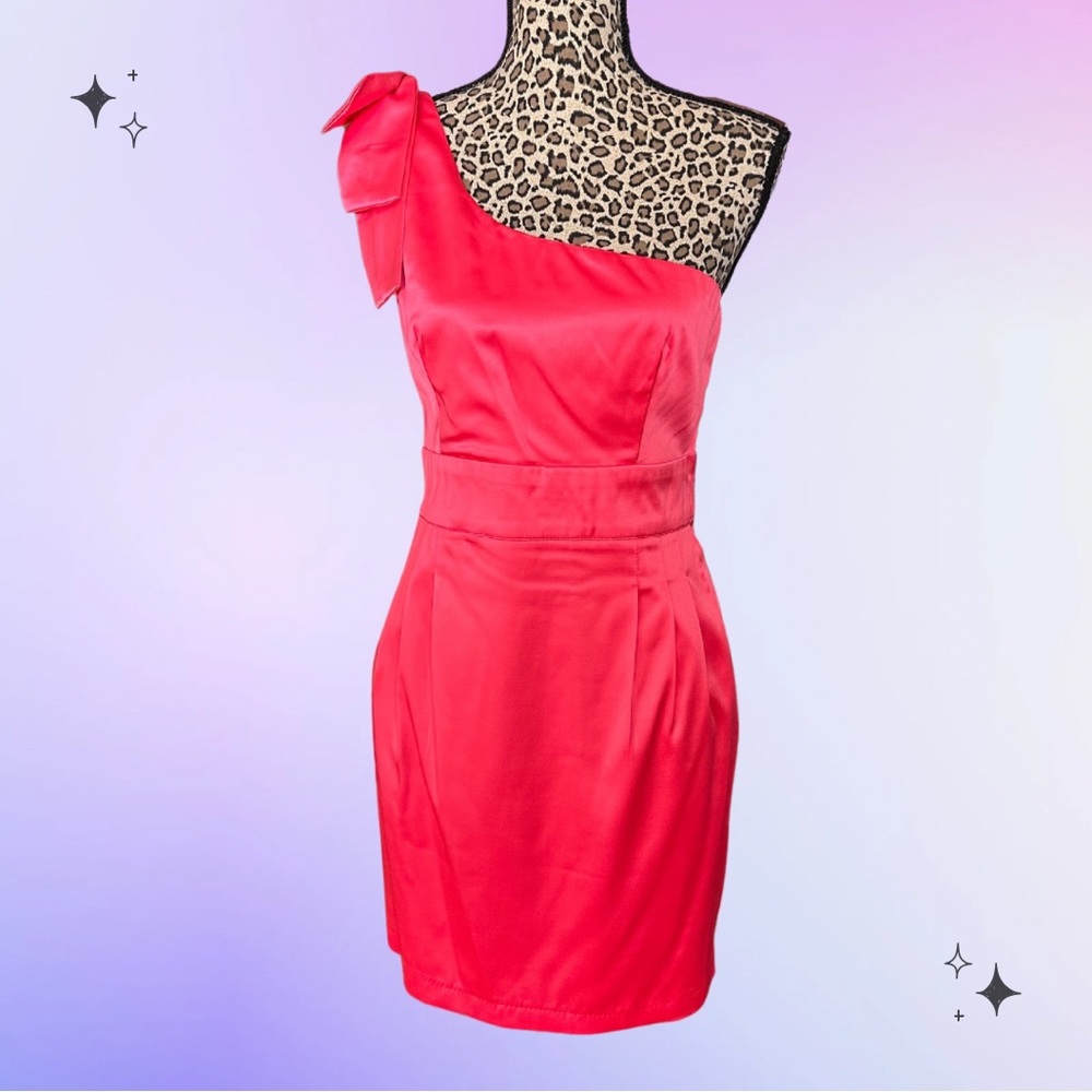 Barbie hot pink rare one shoulder y2k satin dress